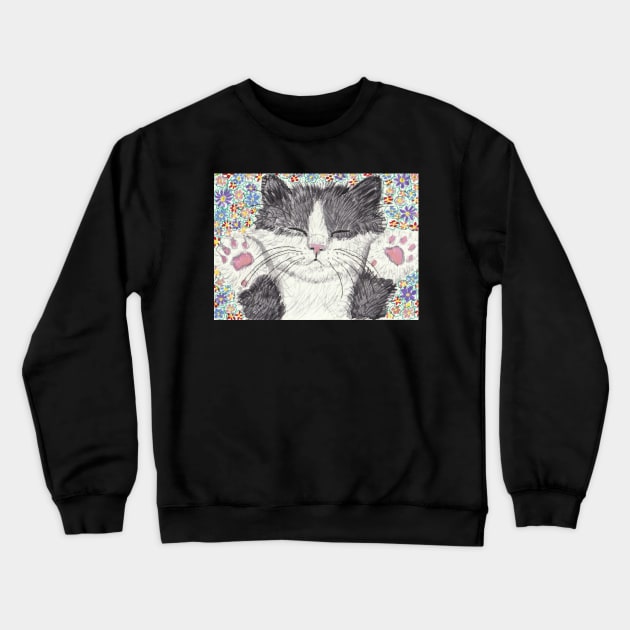 Cute  kitten paws up flower art Crewneck Sweatshirt by SamsArtworks